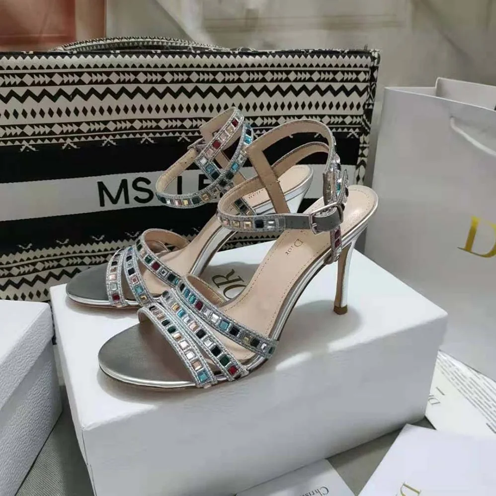 Dior Gem Heeled Sandal Silver for Women in Tone Cotton Embroidered Dior Gem Heeled Sandal Silver for Women in Tone Cotton Embroidered