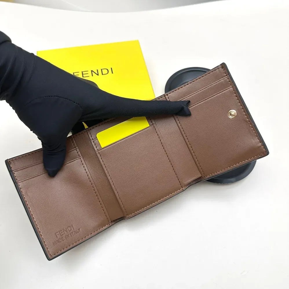Fendi FF Diamonds Wallet Brown and Black FF Leather Wallet for Unisex Fendi FF Diamonds Wallet Brown and Black FF Leather Wallet for Unisex