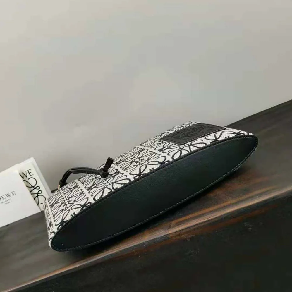 Loewe Oblong Anagram Pouch in Jacquard and Calfskin for Women in Black Loewe Oblong Anagram Pouch in Jacquard and Calfskin for Women in Black