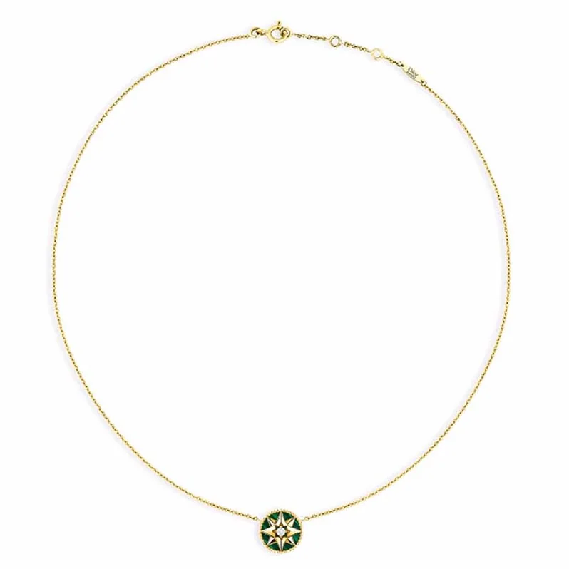 Dior Rose Des Vents Necklace 18K Yellow Gold Diamond Malachite for Women
