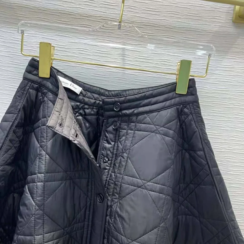 Dior Macrocannage Mid-Length skirt Black Quilted Technical Taffeta for Women