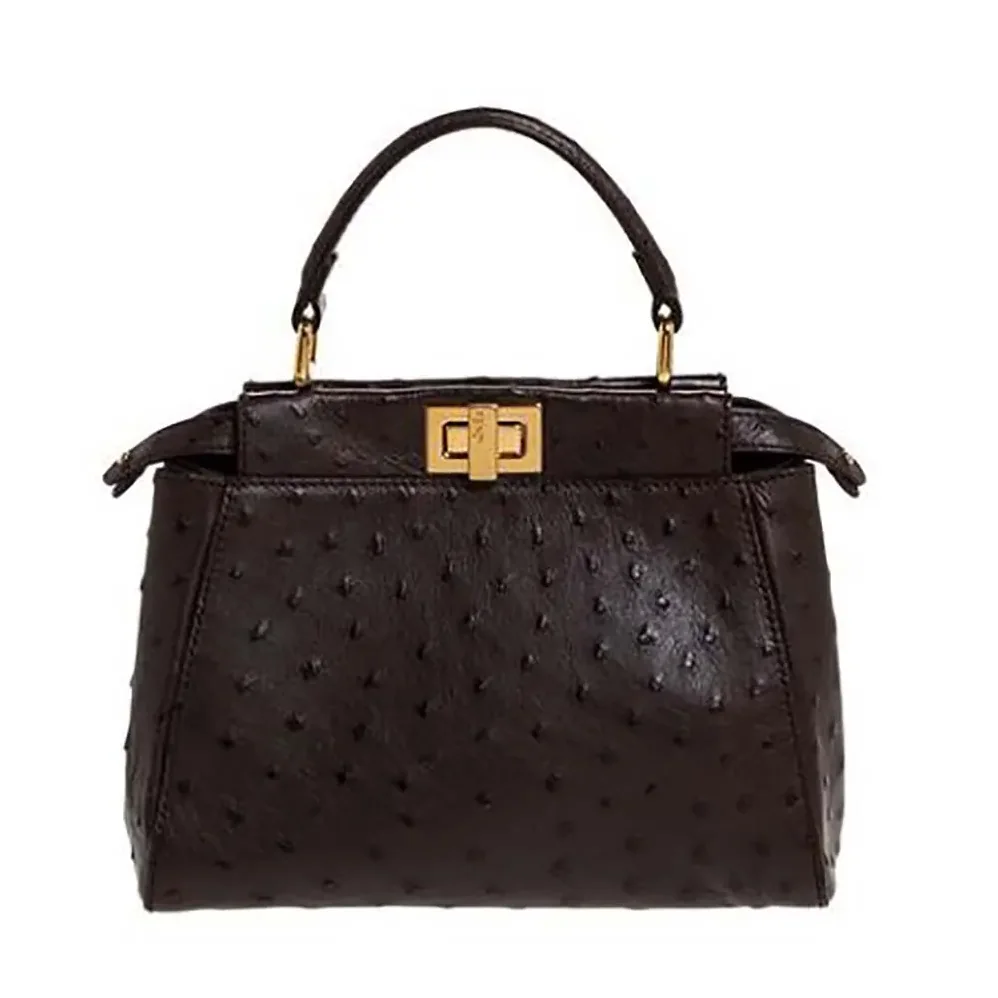 Fendi Peekaboo Iconic Mini Bordeaux Ostrich Leather Bag for Women Fendi Peekaboo Iconic Mini Bordeaux Ostrich Leather Bag for Women
