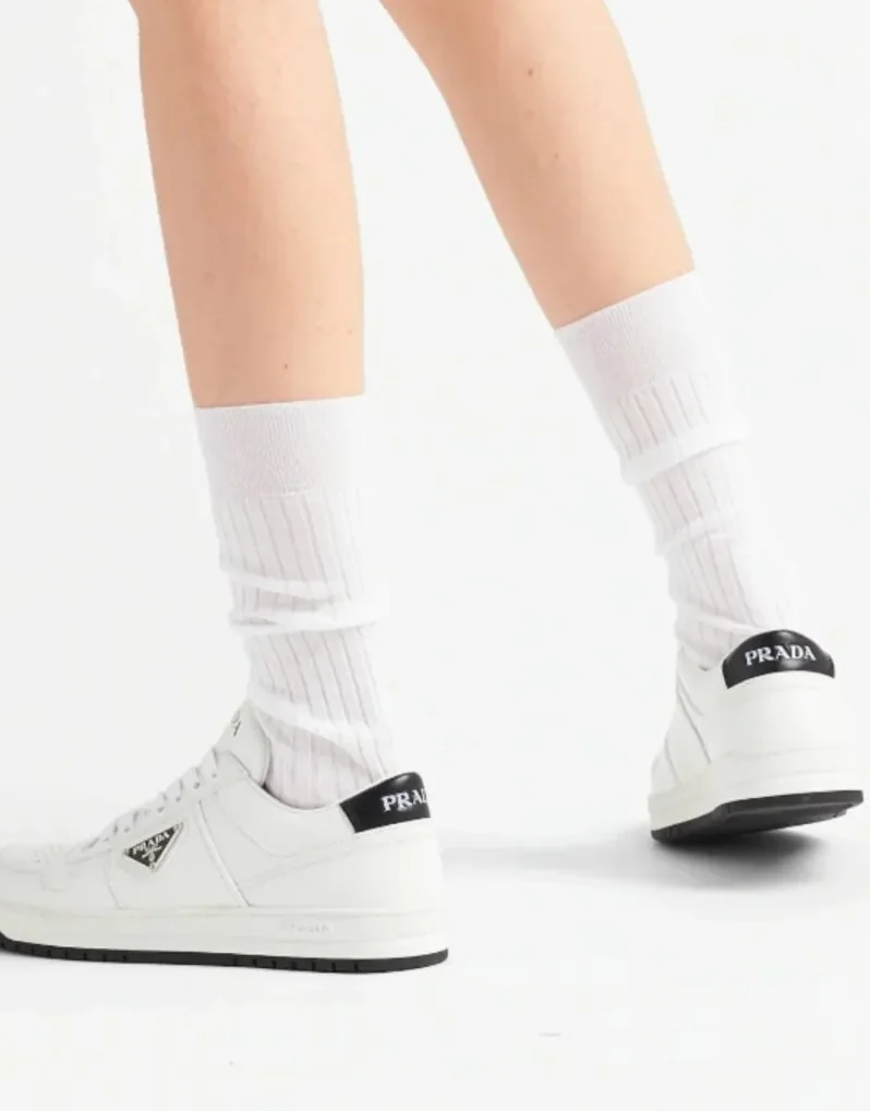Prada Downtown Perforated Sneakers White in Black /