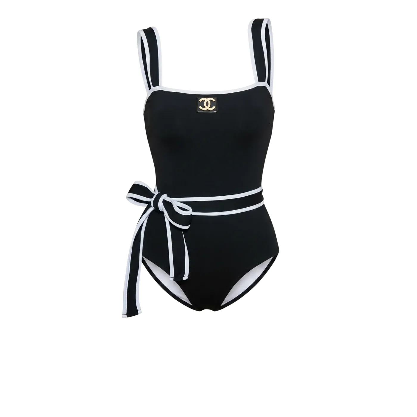 Chanel Belted Interlocking CC One in Piece Swimsuit Black Chanel Belted Interlocking CC One in Piece Swimsuit Black