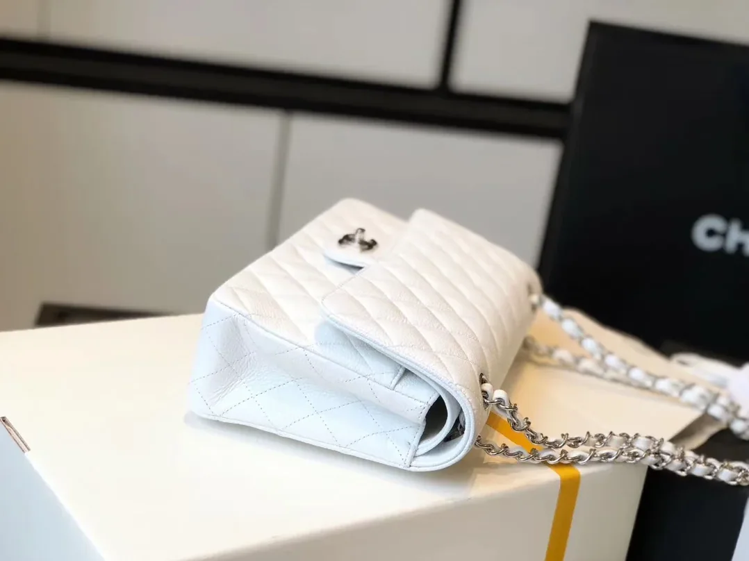 Chanel Classic Flap Bag Medium Crossbody in White Silver Hardware Chanel Classic Flap Bag Medium Crossbody in White Silver Hardware