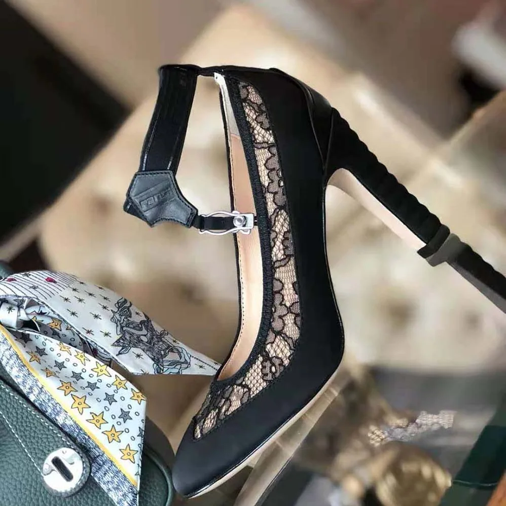 Fendi Black Lace and Satin Pumps in 95 mm Heel for Women