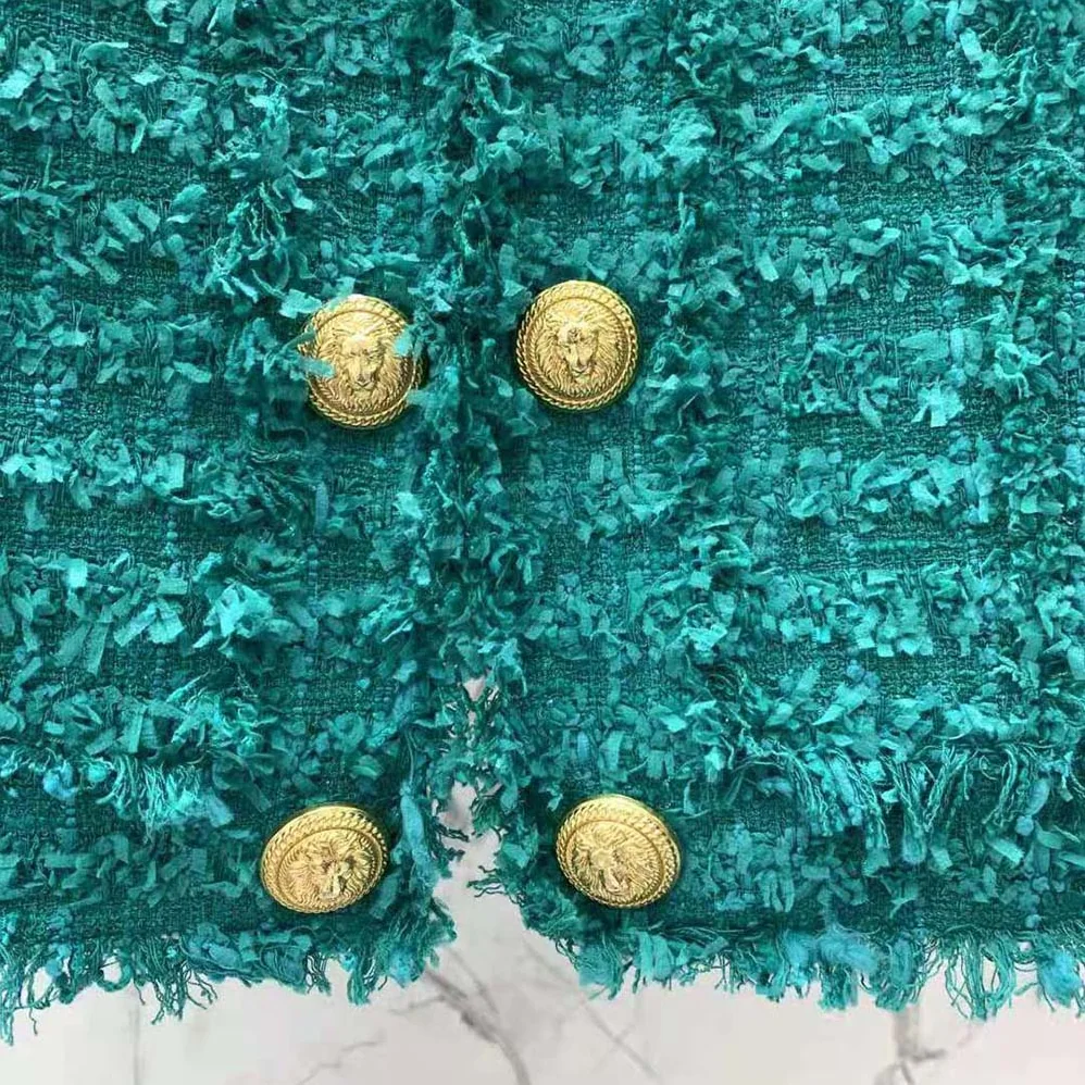 Balmain Fringed Tweed Jacket for Women in Green