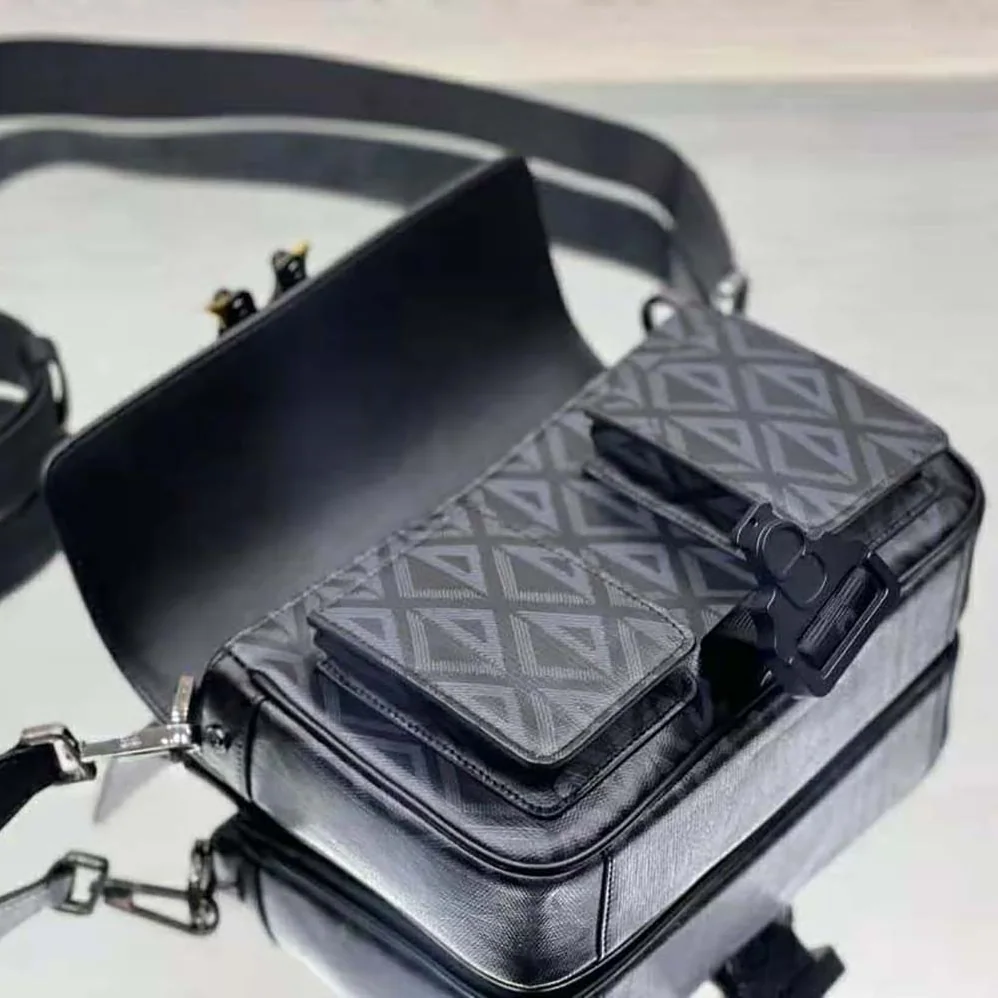 Dior Hit The Road Bag with Strap Black CD Diamond Canvas and Smooth Calfskin for Men