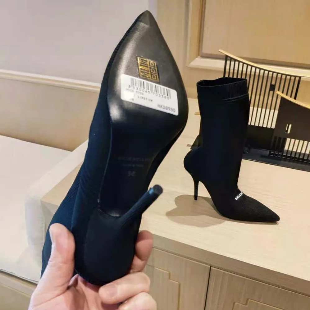 Balenciaga Knife 2.0 80mm Bootie in Black and White Textured Recycled Knit for Women Balenciaga Knife 2.0 80mm Bootie in Black and White Textured Recycled Knit for Women