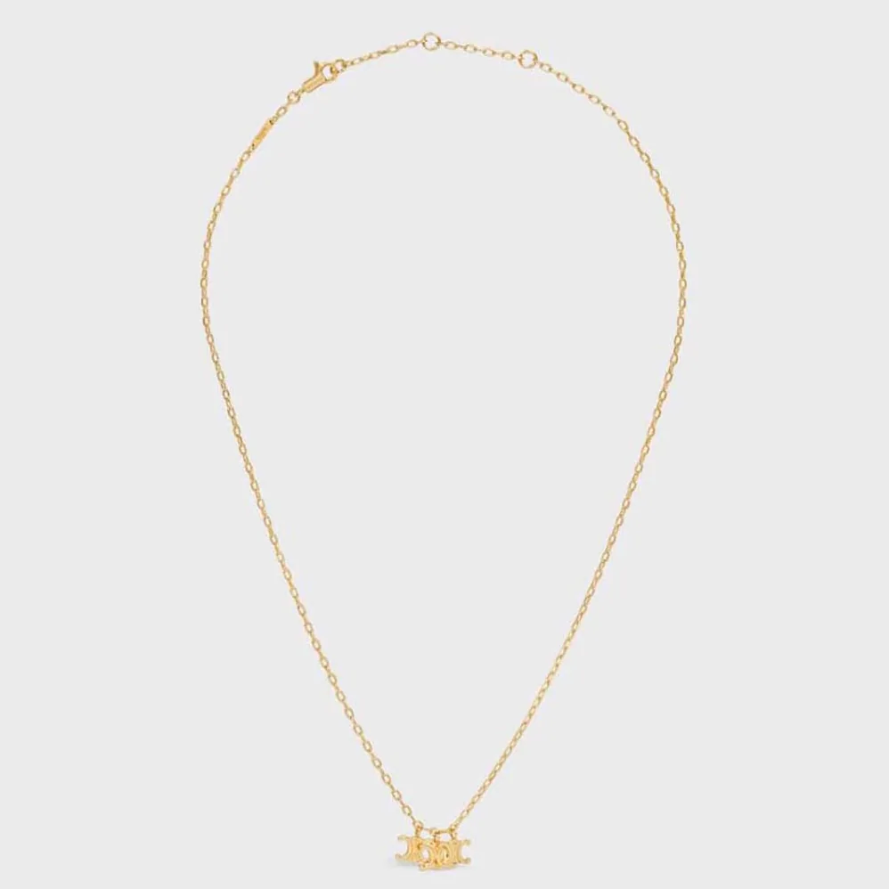 Celine Triomphe Trio Necklace in Brass with Gold Finish for Women