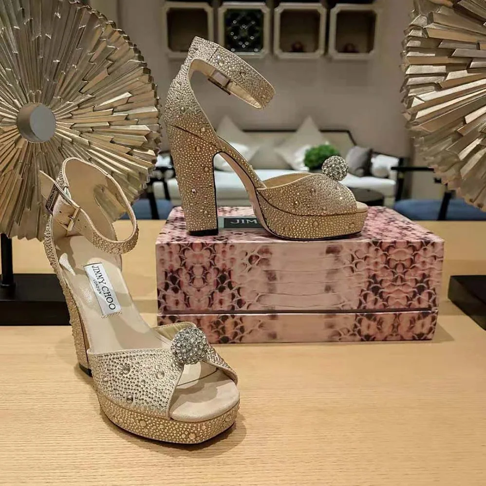 Jimmy Choo Socorie 120 Honey Gold Suede Platform Sandals with Crystals for Women