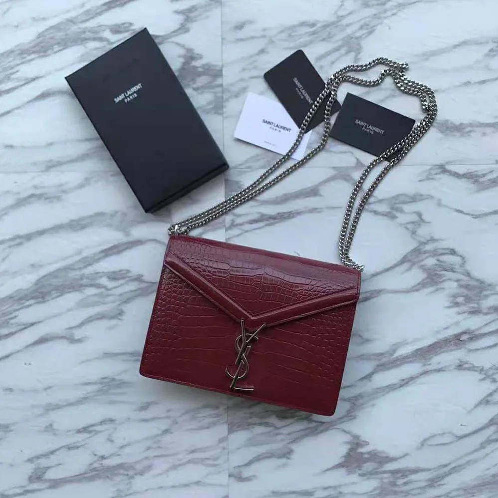 Saint Laurent YSL Cassandra Monogram Clasp Bag in Crocodile Embossed Shiny Leather for Women Saint Laurent YSL Cassandra Monogram Clasp Bag in Crocodile Embossed Shiny Leather for Women