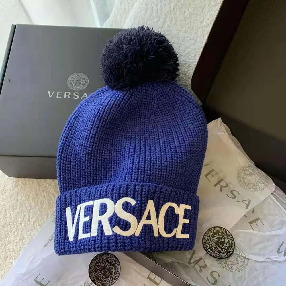 Versace Logo Wool Cap Crafted From Plush for Women