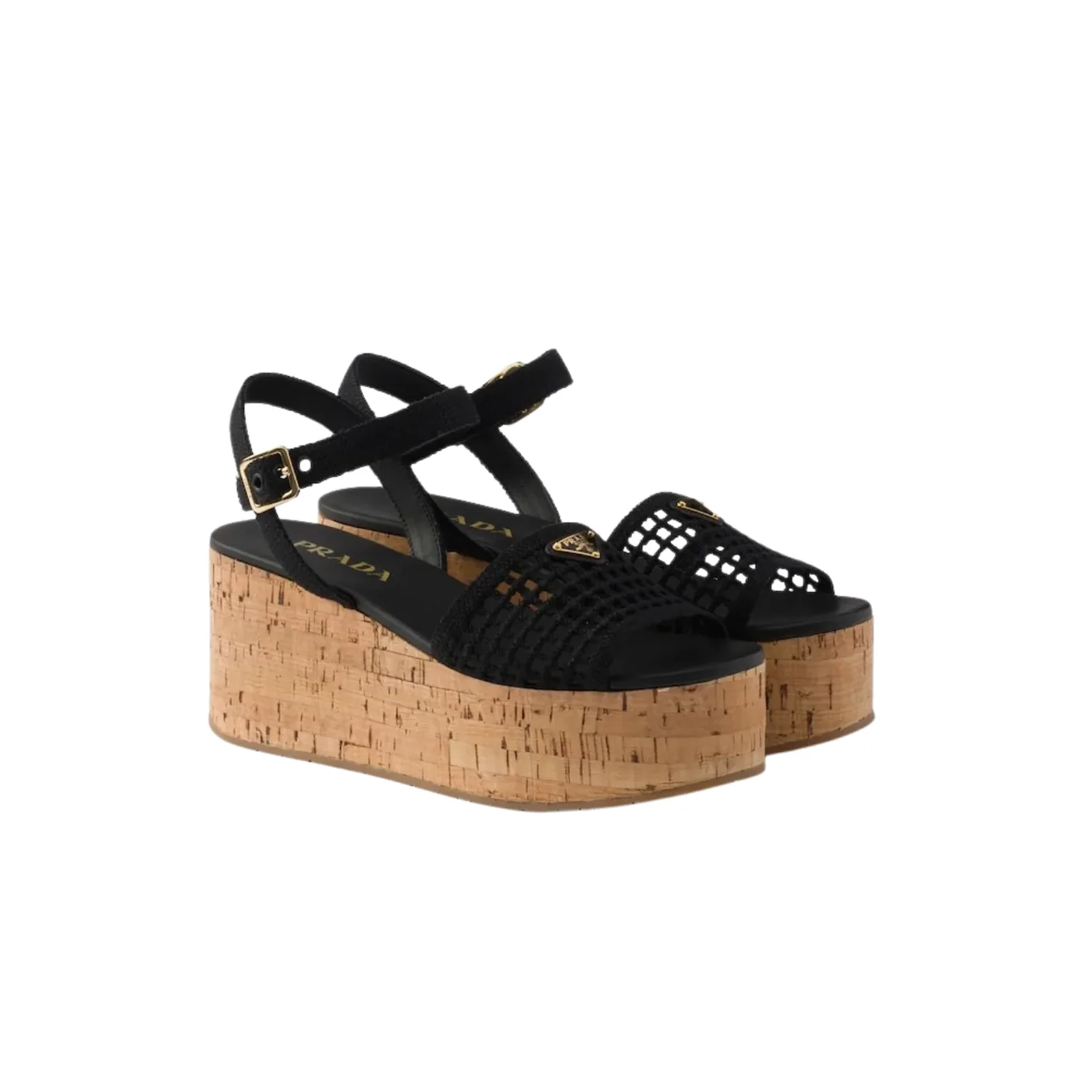 Prada Crochet Wedge Platform Sandals Black 1XZ791_2F46_F0002_F_075 Prada Crochet Wedge Platform Sandals Black 1XZ791_2F46_F0002_F_075