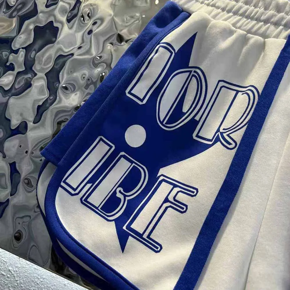 Dior Vibe Shorts White and Fluorescent Blue Technical Cashmere Jacquard for Women