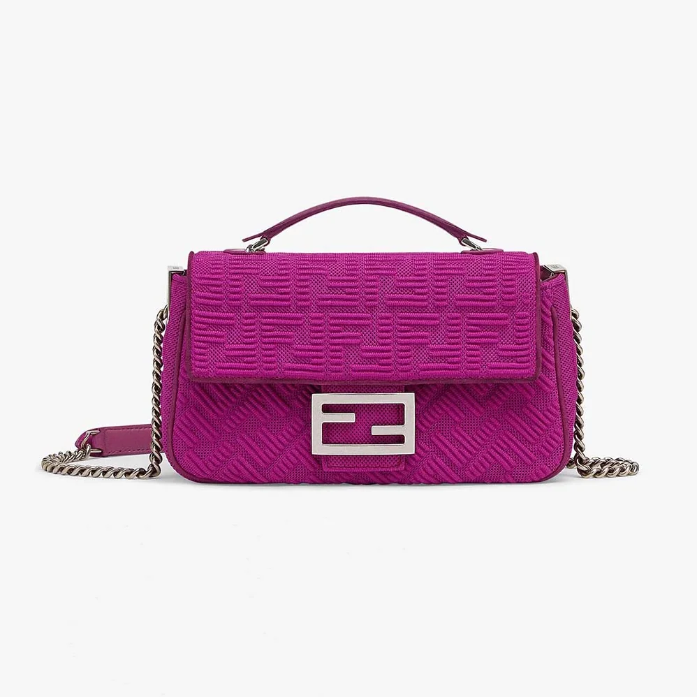 Fendi Midi Baguette Chain FF Fabric Bag for Women in Purple