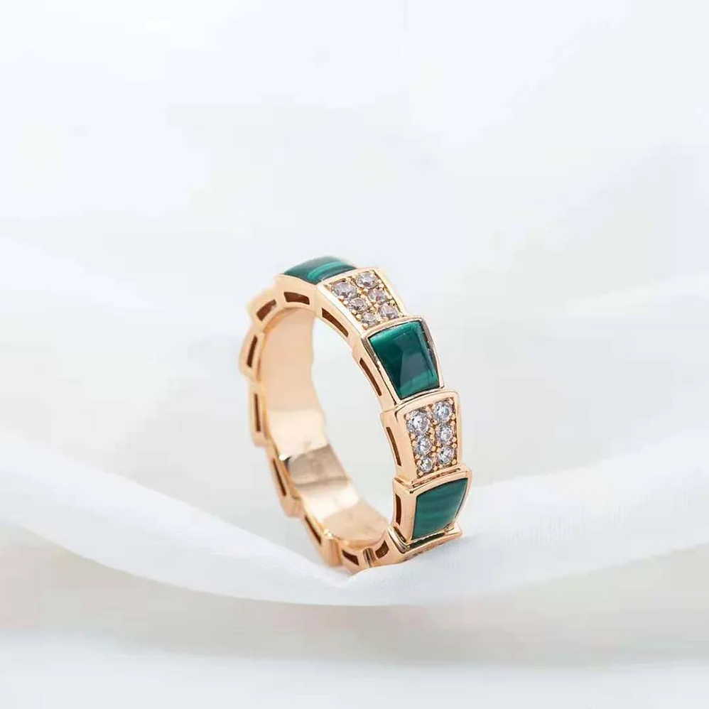 Bvlgari Serpenti Viper Band Ring in 18 KT Rose Gold for Women in Green