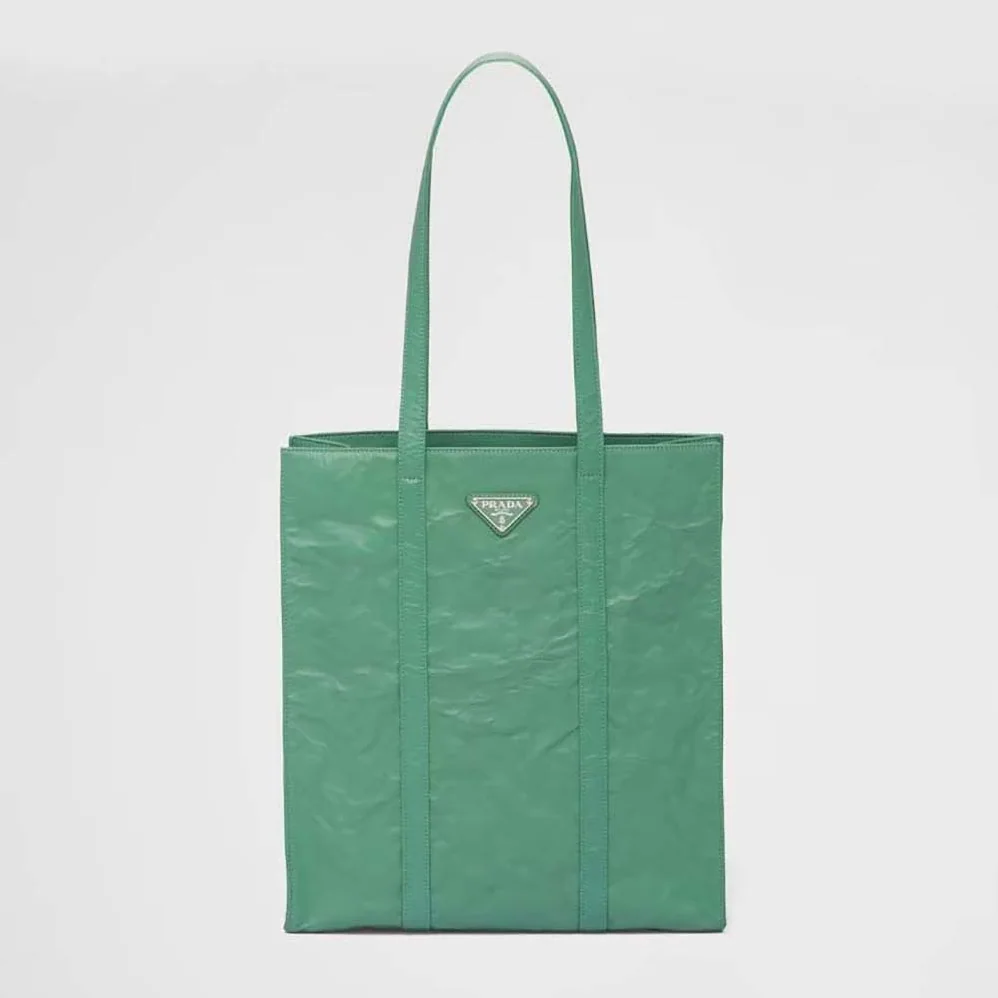 Prada Small Antique Nappa Leather Tote for Women in Green