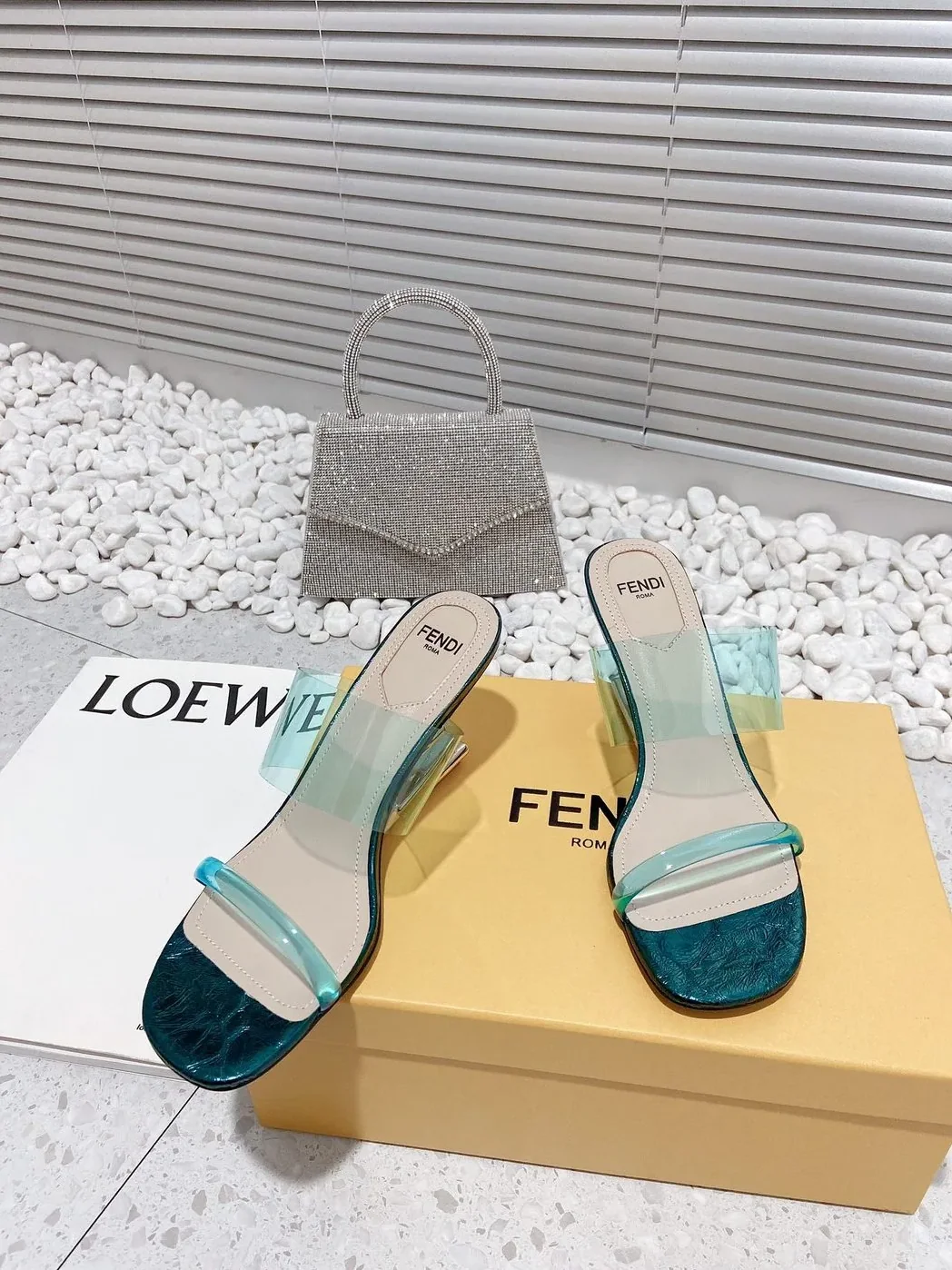 Fendi First Dark Green Transparent High in Heeled Sandals