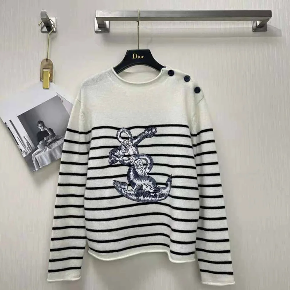 Dior Mariniere Embroidered Sweater Ecru Cashmere Knit for Women Dior Mariniere Embroidered Sweater Ecru Cashmere Knit for Women