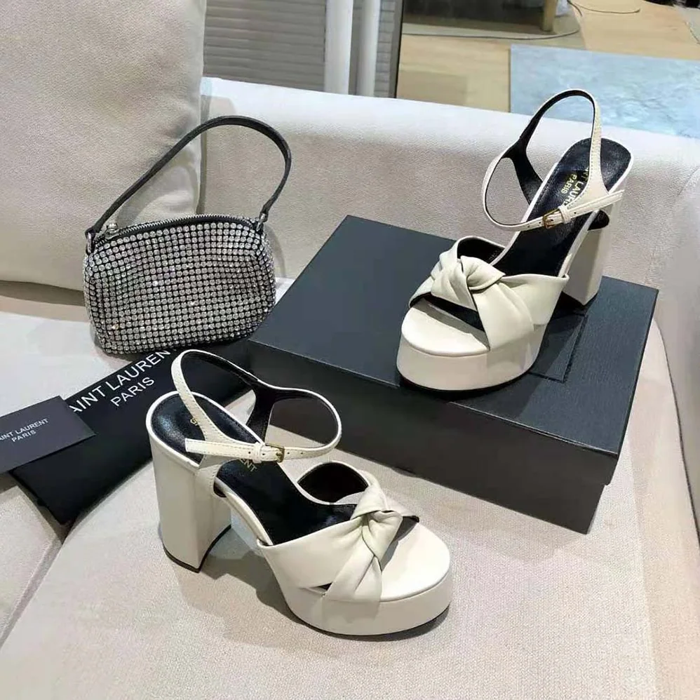 Saint Laurent YSL Bianca Sandals in Smooth Leather for Women in White
