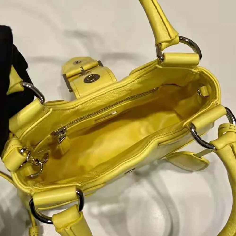 Prada Moon Re-Nylon and Leather Bag for Women in Yellow