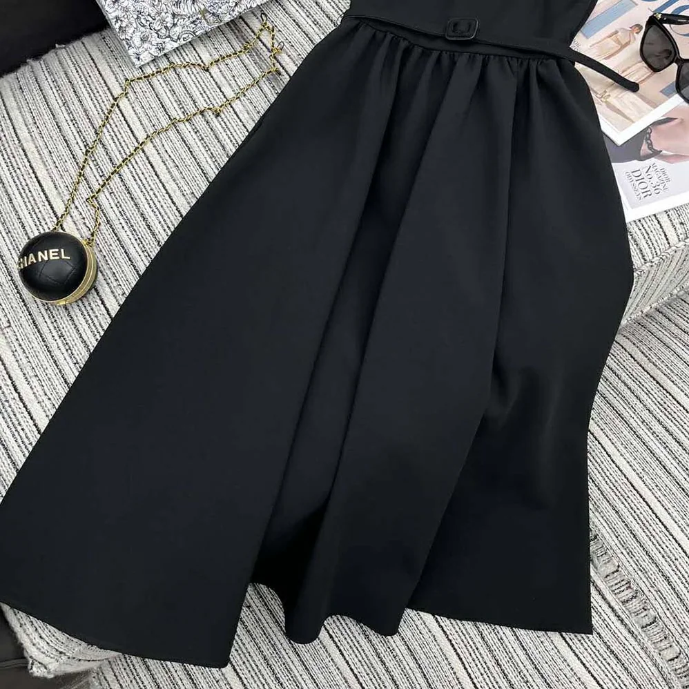 Dior Mid-length Belted Dress Black Wool and Silk for Women