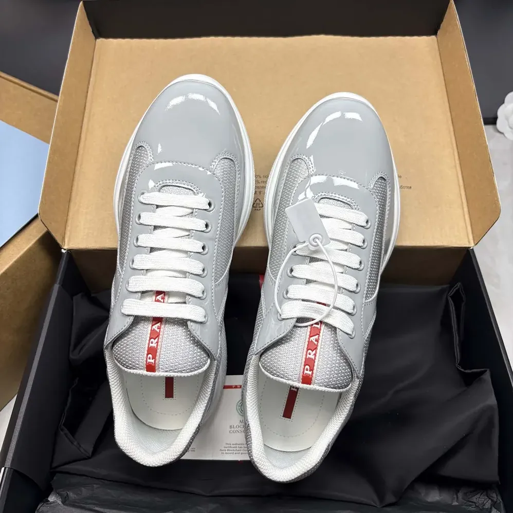 Prada America'S Cup Metallic Leather And Bike Fabric Sneakers for Unisex in Silver Prada America'S Cup Metallic Leather And Bike Fabric Sneakers for Unisex in Silver