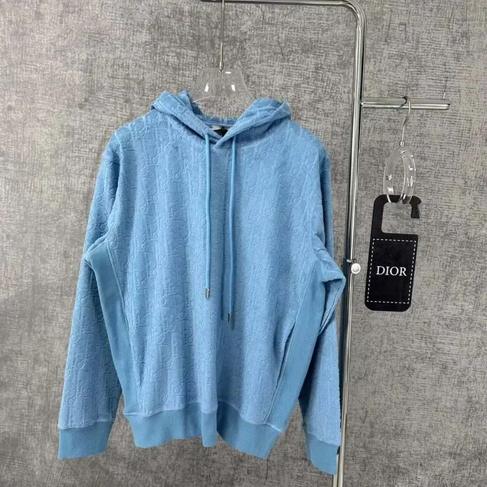 Dior Oblique Relaxed-Fit Hooded Sweatshirt Blue Terry Cotton Jacquard for Men