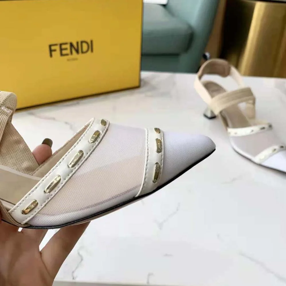 Fendi Colibri Pink Mesh Medium-Heel Slingbacks with Metal Stitches for Women Fendi Colibri Pink Mesh Medium-Heel Slingbacks with Metal Stitches for Women