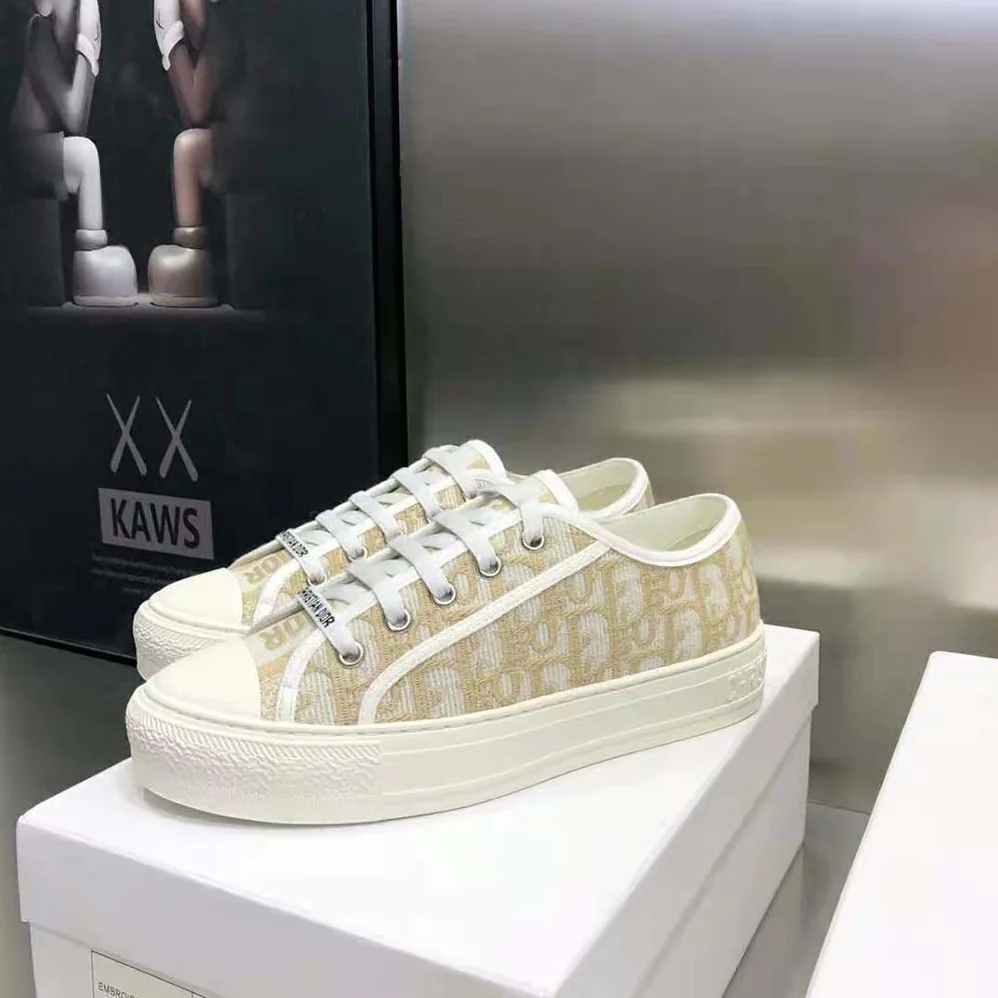 Dior Walk'N'Dior Sneaker Gold-Tone Dior Oblique Cotton with Metallic Thread Embroidery for Women Dior Walk'N'Dior Sneaker Gold-Tone Dior Oblique Cotton with Metallic Thread Embroidery for Women
