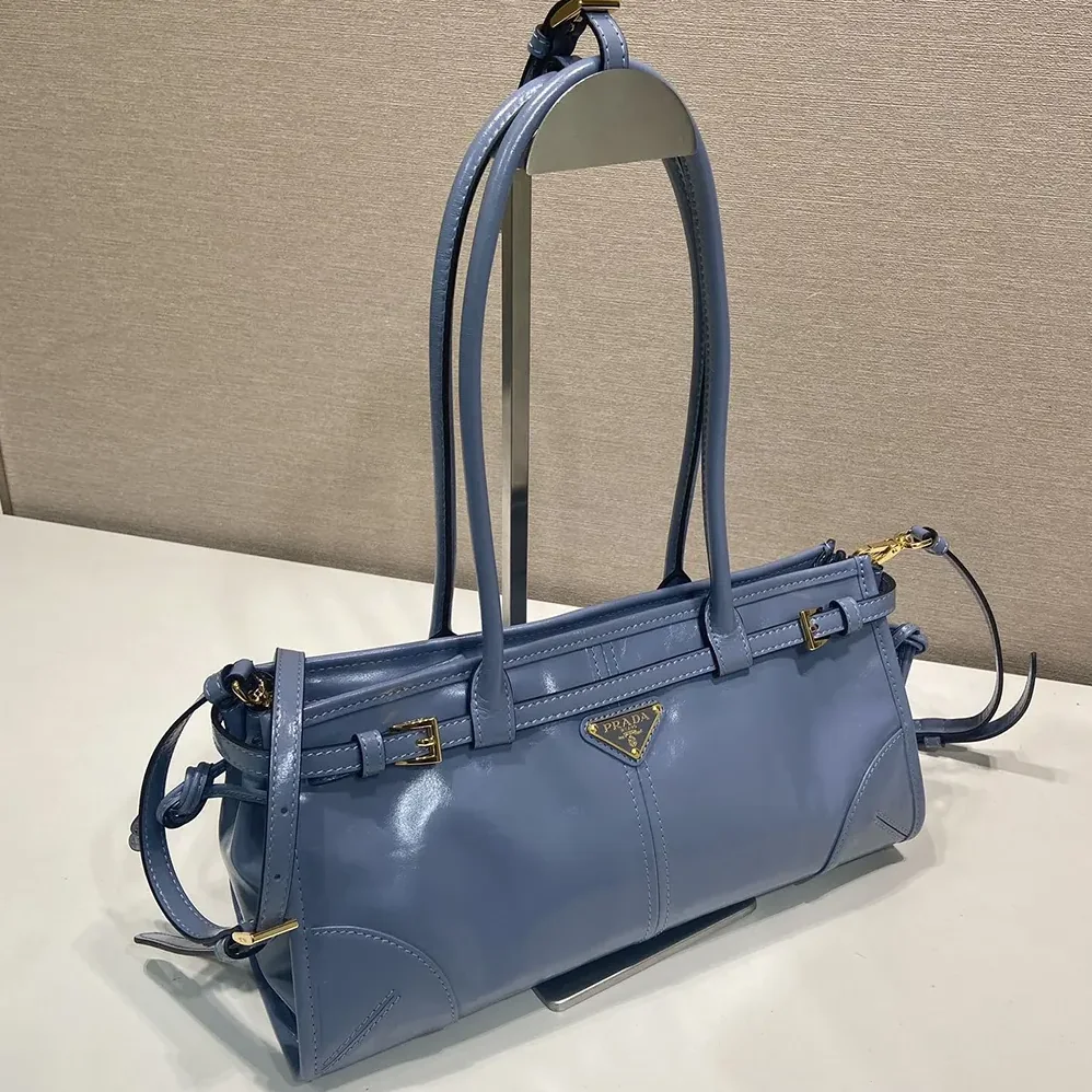 Prada Bonnie Medium Leather Handbag for Women in Light Blue Prada Bonnie Medium Leather Handbag for Women in Light Blue