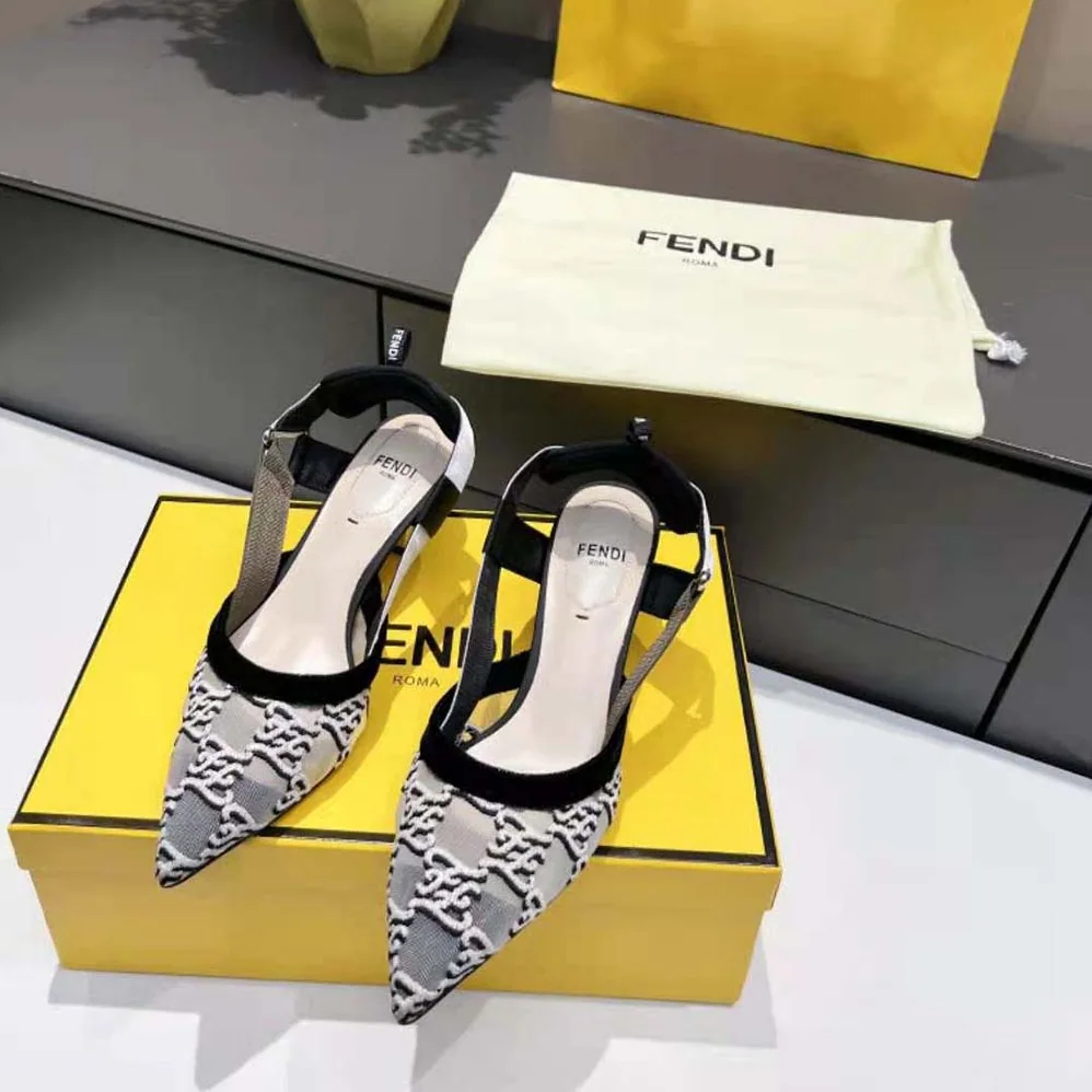 Fendi Colibri Gray Mesh and Embroidery High for Women in Heeled Slingbacks Fendi Colibri Gray Mesh and Embroidery High for Women in Heeled Slingbacks