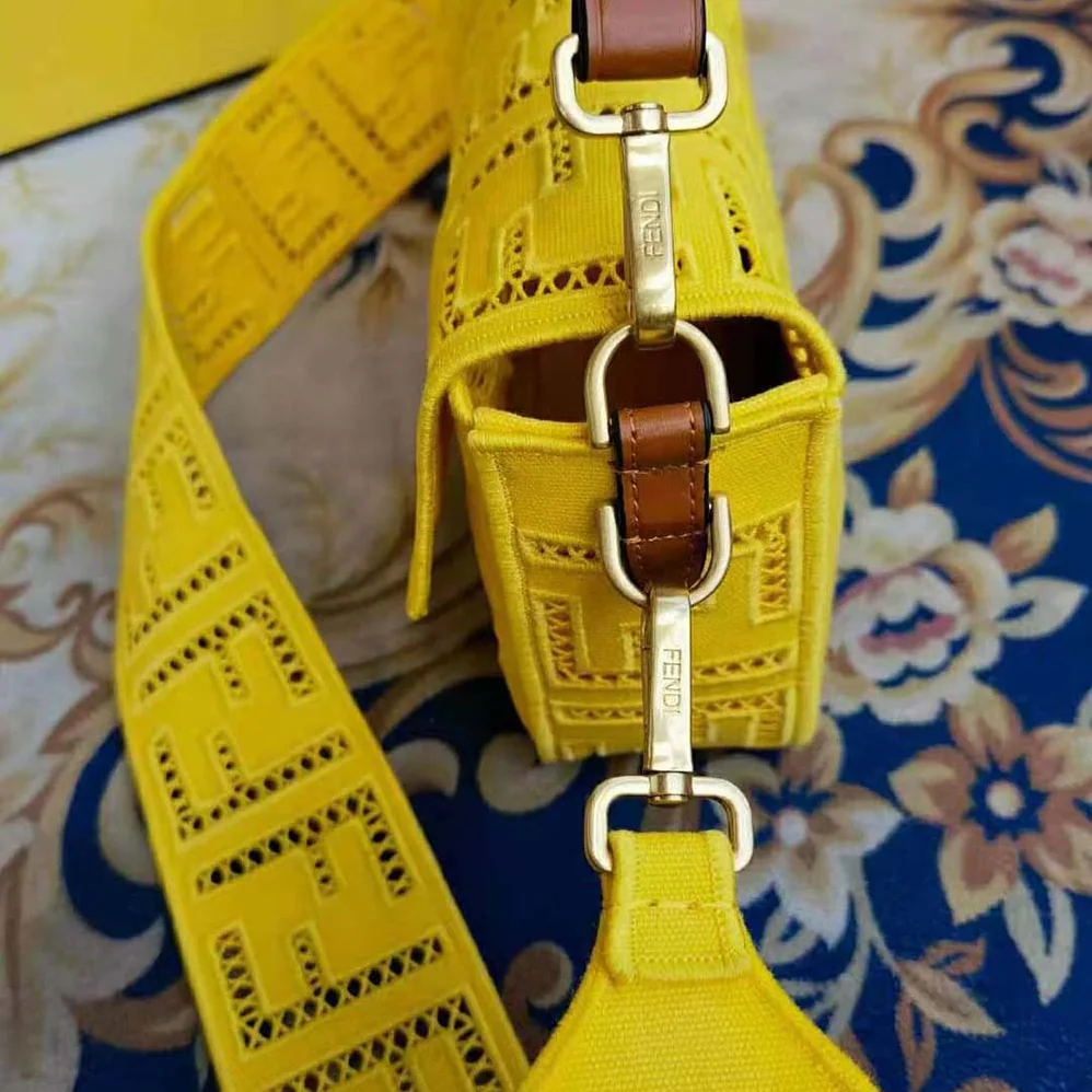 Fendi Baguette Canvas Bag with Embroidery for Women in Yellow Fendi Baguette Canvas Bag with Embroidery for Women in Yellow