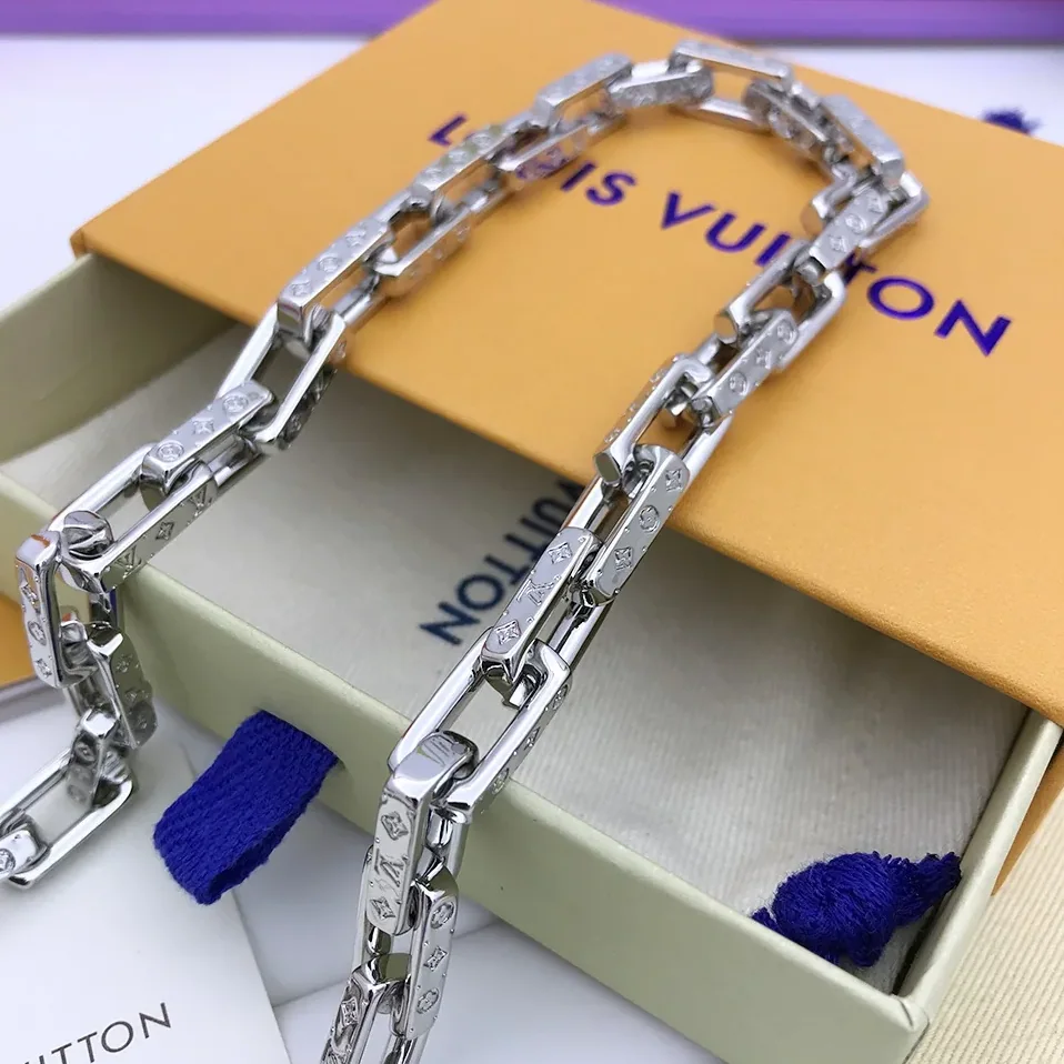 Louis Vuitton Monogram Chain Necklace Silver Tone Louis Vuitton Monogram Chain Necklace Silver Tone