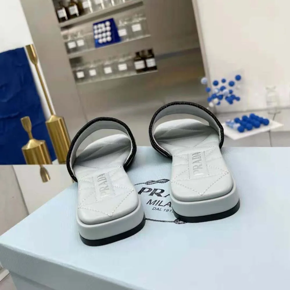 Prada Embroidered Fabric Slides for Women in Blue