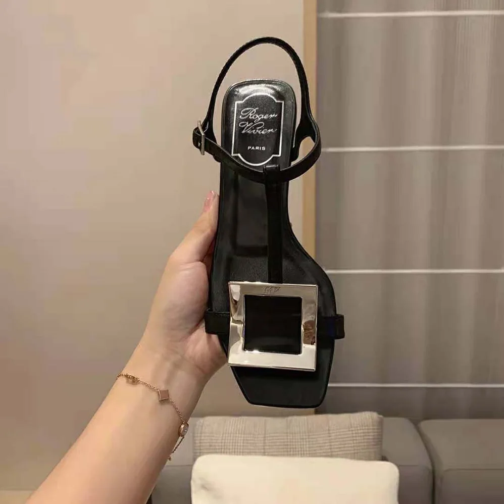 Roger Vivier Bikiviv' Metal Buckle Sandals in Leather for Women in Black Roger Vivier Bikiviv' Metal Buckle Sandals in Leather for Women in Black