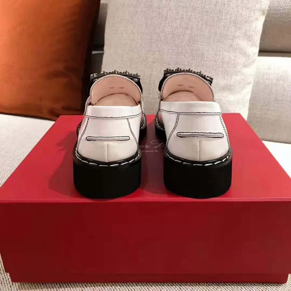 Roger Vivier Viv' Rangers Stitch Strass Buckle Loafers in Leather for Women Roger Vivier Viv' Rangers Stitch Strass Buckle Loafers in Leather for Women