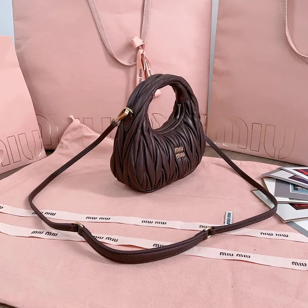 Miu Miu Wander Matelassé Nappa Leather Hobo Mini-Bag for Women in Burgundy