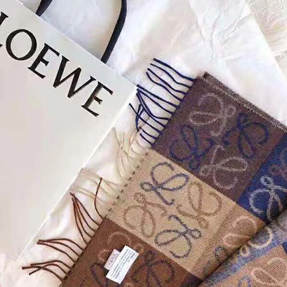 Loewe Anagram Scarf in Wool and Cashmere for Women in Navy Loewe Anagram Scarf in Wool and Cashmere for Women in Navy