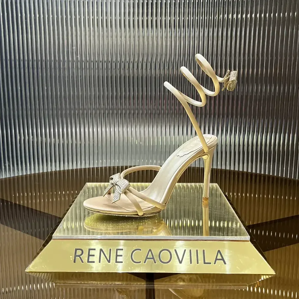 Rene Caovilla Cleo Nude Sandal with Bows 105 for Women Rene Caovilla Cleo Nude Sandal with Bows 105 for Women