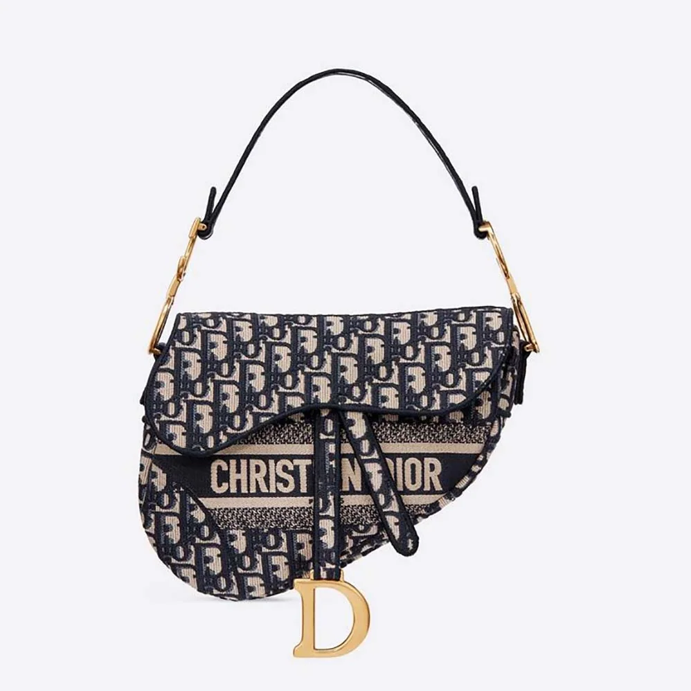 Dior Saddle Bag Blue Dior Oblique Embroidery for Women