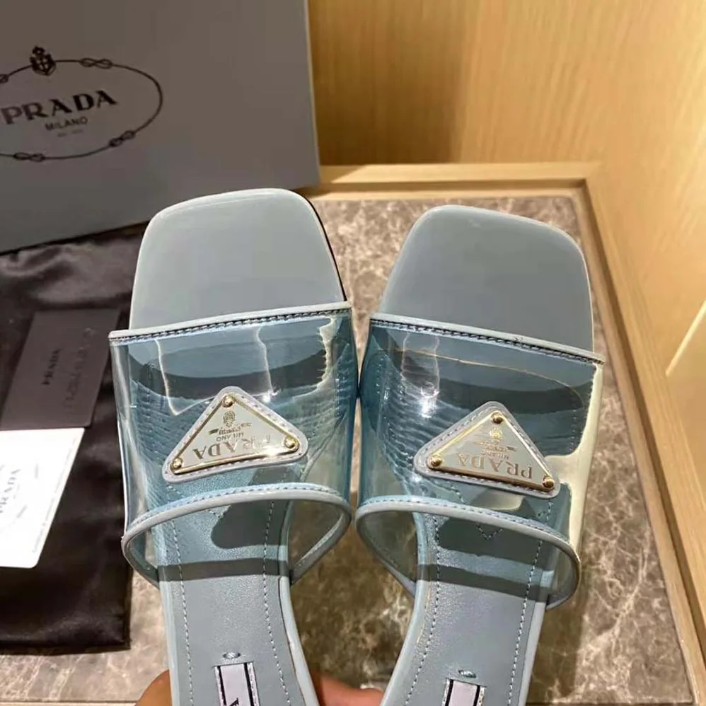 Prada Plexiglas and Patent Leather Sandals 65 mm Varnished Heel for Women in Blue