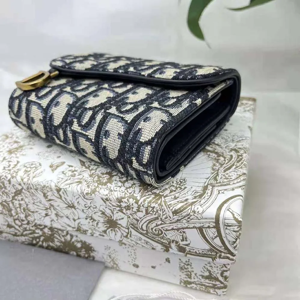 Dior Saddle Lotus Wallet Blue Dior Oblique Jacquard for Women