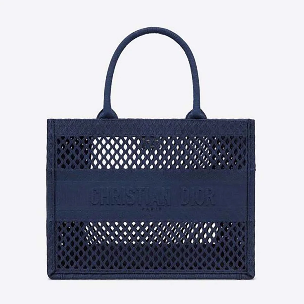 Dior Small Dior Book Tote Blue Mesh Embroidery for Women