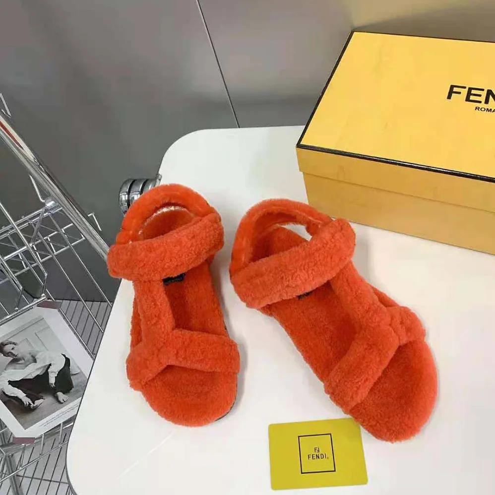 Fendi Feel Red Sheepskin Sandals for Women