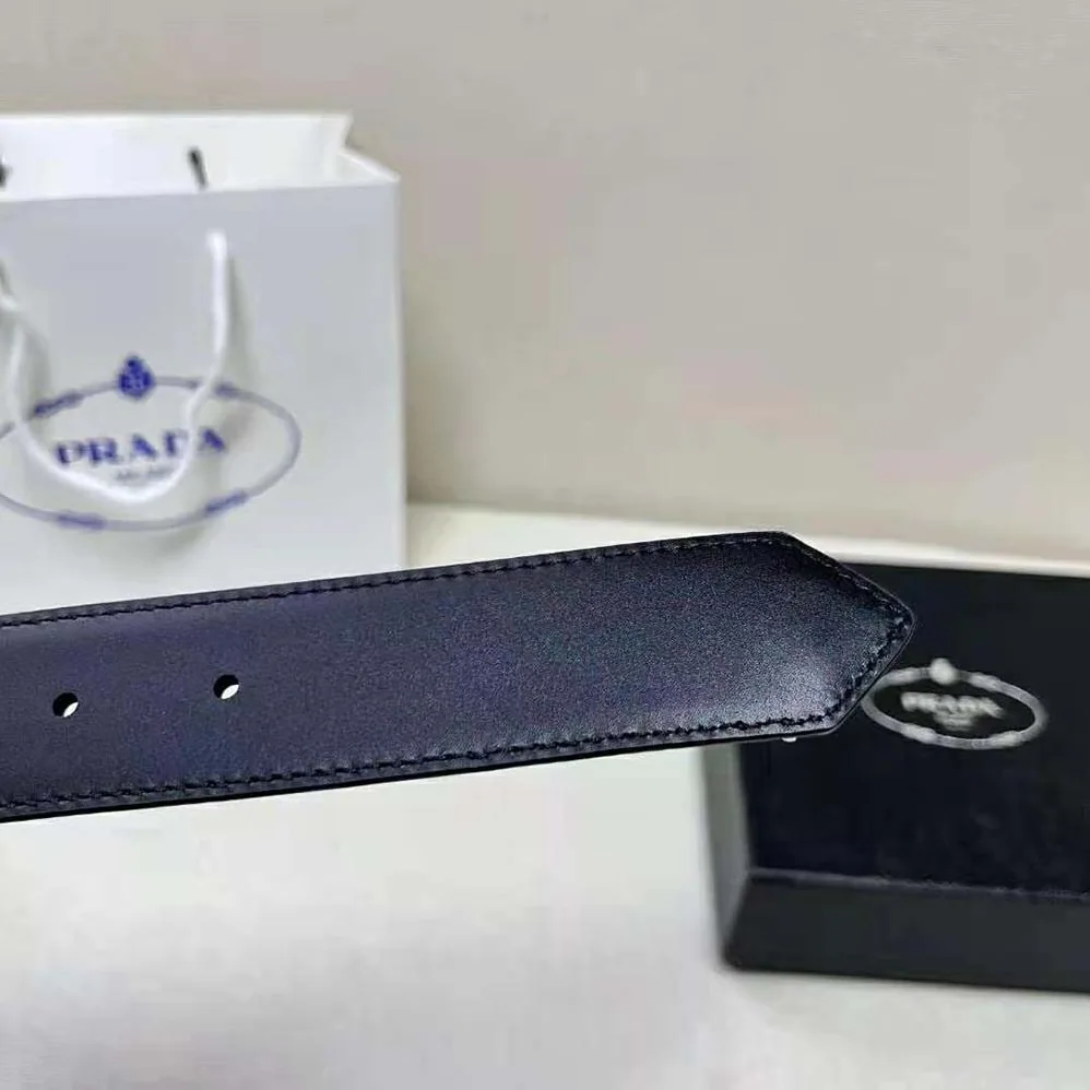 Prada Leather Belt with Enameled-Metal Triangle Logo for Women in Black Prada Leather Belt with Enameled-Metal Triangle Logo for Women in Black
