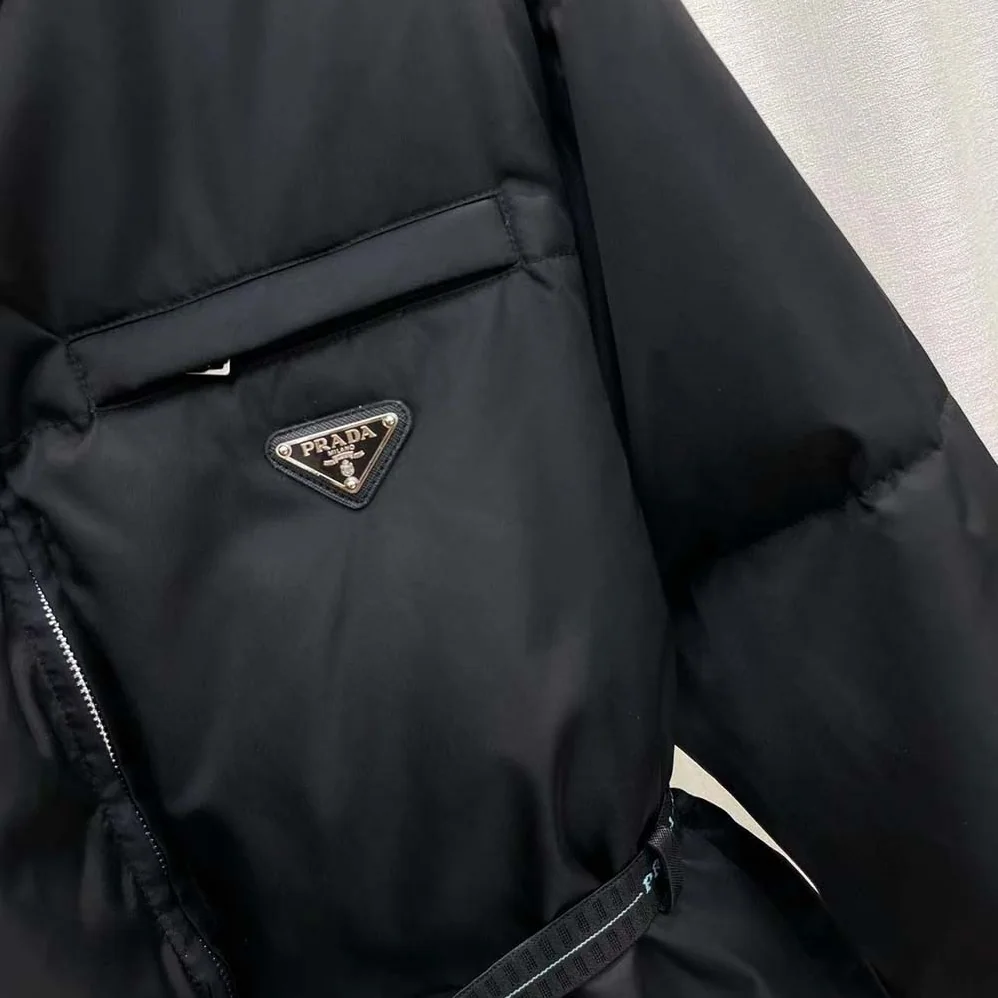 Prada Re-Nylon Gabardine Down Coat for Women in Black Prada Re-Nylon Gabardine Down Coat for Women in Black