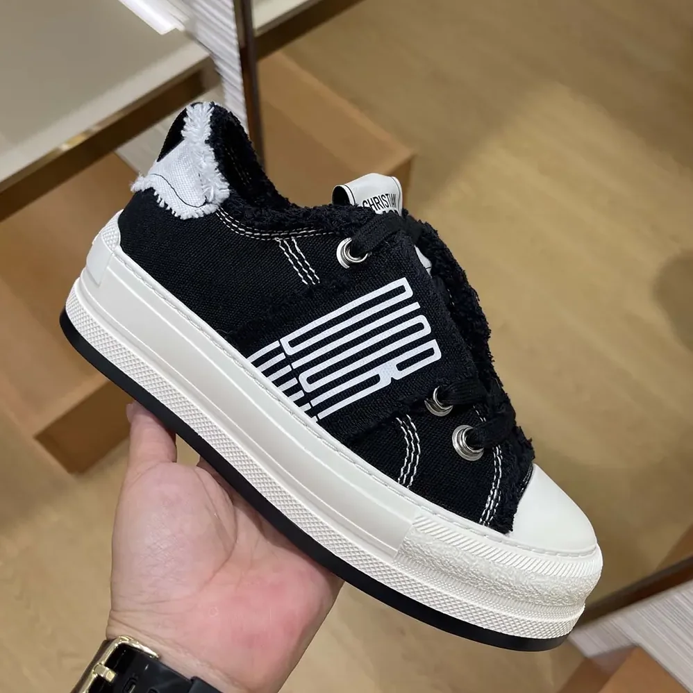 Dior Walk'n'Dior Platform Sneaker Black and White Fringed Cotton Canvas for Women