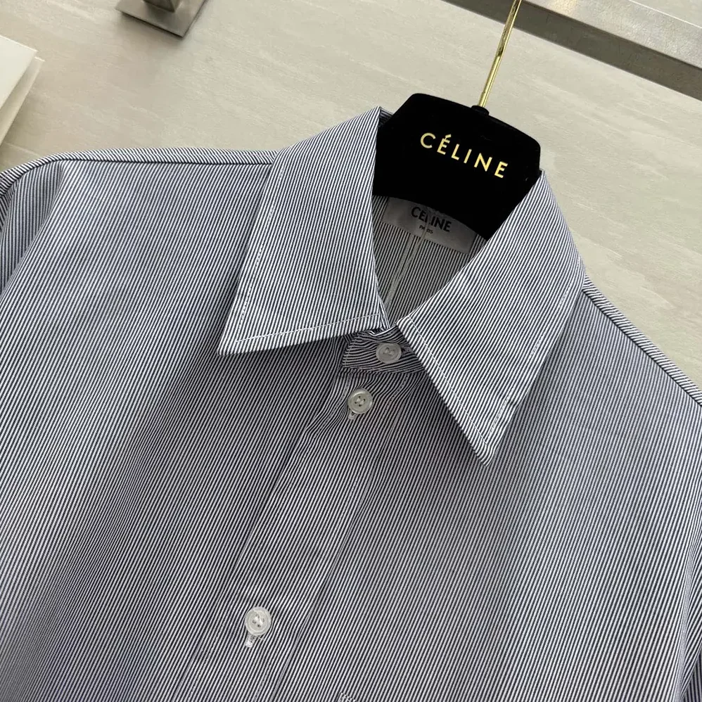 Celine Cropped Shirt in Striped Cotton and Silk for Women